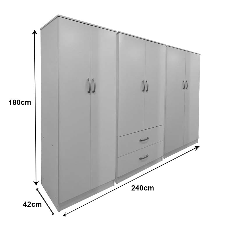 Ντουλάπα εξάφυλλη Athos I pakoworld λευκή 240x42x180εκ