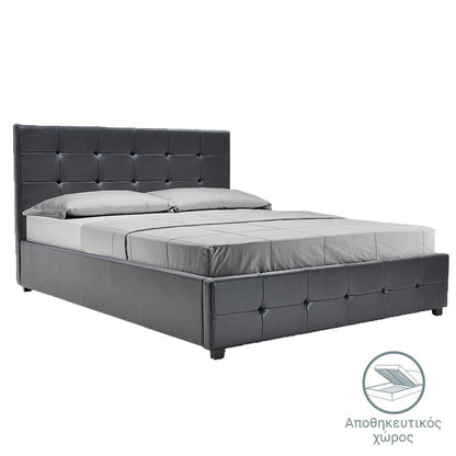 Κρεβάτι Roi pakoworld 160x200 PU μαύρο ματ + αποθηκευτικό χώρο