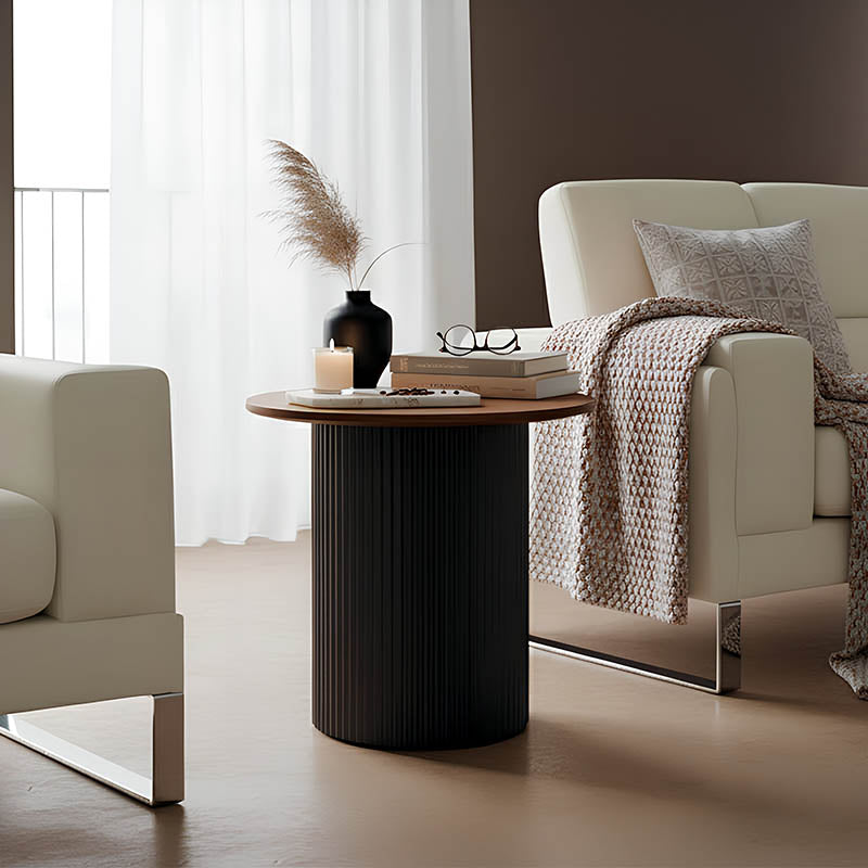Βοηθητικό τραπέζι Dovel pakoworld mdf σε καρυδί-μαύρη απόχρωση Φ50x50εκ