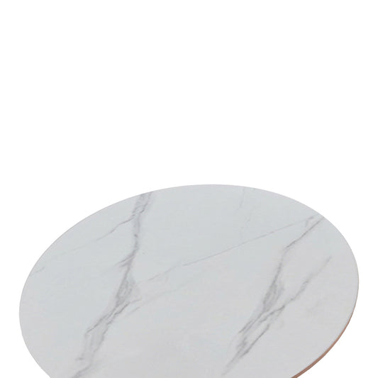 Tραπέζι Balou pakoworld sintered stone σε λευκή απόχρωση με όψη μαρμάρου-βάση λευκό μέταλλο Φ120x73εκ