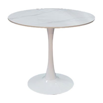 Tραπέζι Balou pakoworld sintered stone σε λευκή απόχρωση με όψη μαρμάρου-βάση λευκό μέταλλο Φ120x73εκ