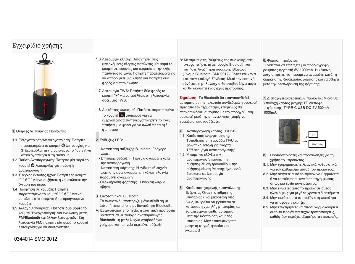 SMC 9012 ΗΧΕΙΟ BLUETOOTH ΕΠΑΝ/ΝΟ - ΦΩΣ DIMMER - ΡΑΔΙΟΦΩΝΟ