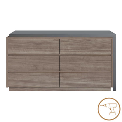 Γραφείο πολυμορφικό με ενσωματωμένη συρταριέρα Reaze pakoworld mdf σε ανοιχτό καρυδί-ανθρακί απόχρωσ