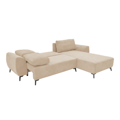 Kαναπές κρεβάτι τριθέσιος αναστρέψιμος Settee pakoworld ύφασμα με αποθηκευτικό χώρο σε μπεζ απόχρωση