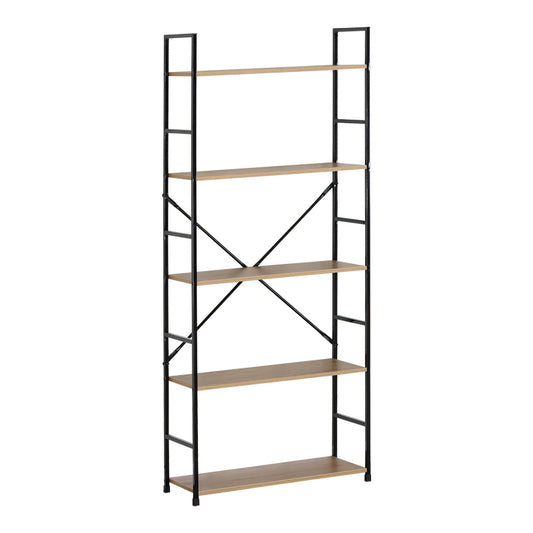 Βιβλιοθήκη Manlo pakoworld oak με μαύρο μέταλλο 58.6x23.5x144εκ
