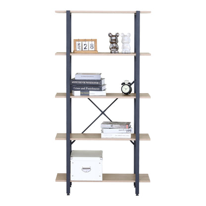 Βιβλιοθήκη Nebranzo pakoworld oak με μαύρο μέταλλο 80x34x155.3εκ