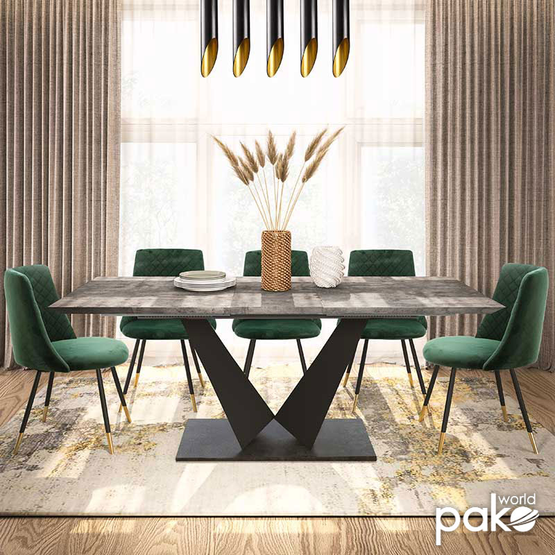 Τραπέζι Gordon pakoworld επεκτεινόμενο γκρι cement- πόδι μαύρο μέταλλο 160-200x90x75εκ