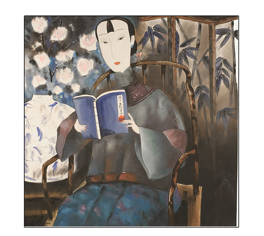Πίνακας (ελαιογραφία) Γκεισα με βιβλίο, 80x80cm