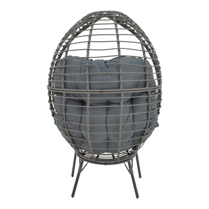 Πολυθρόνα Nestie pakoworld wicker rattan γκρι-μεταλλικό γκρι πόδι-γκρι μαξιλάρι 102x80x155εκ