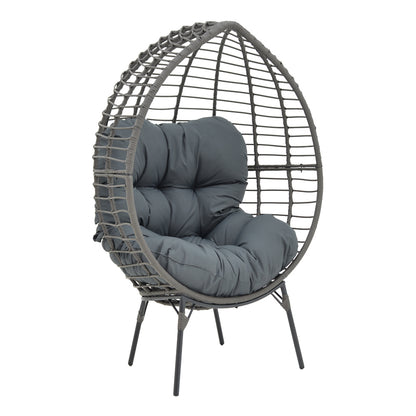 Πολυθρόνα Nestie pakoworld wicker rattan γκρι-μεταλλικό γκρι πόδι-γκρι μαξιλάρι 102x80x155εκ