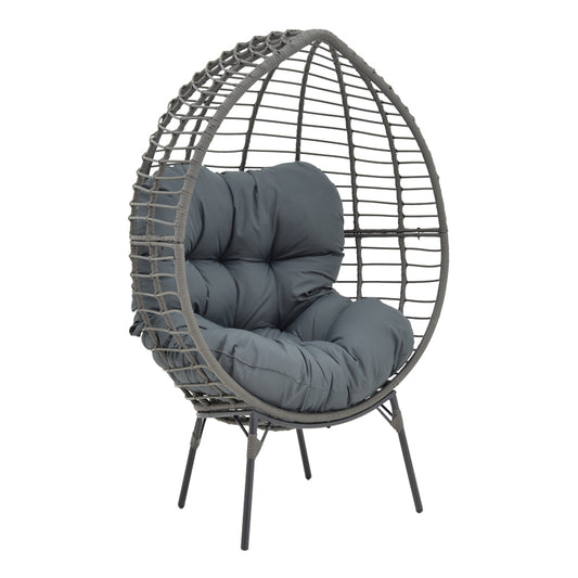 Πολυθρόνα Nestie pakoworld wicker rattan γκρι-μεταλλικό γκρι πόδι-γκρι μαξιλάρι 102x80x155εκ