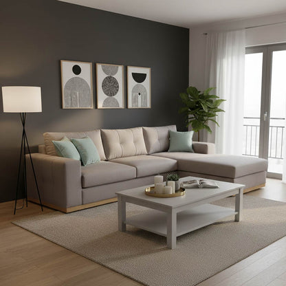 Γωνιακός καναπές δεξιά γωνία Boston pakoworld ύφασμα elephant-ciel 280x225x90εκ