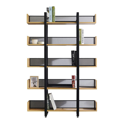 Βιβλιοθήκη Musha pakoworld μέταλλο μαύρο με oak απόχρωση 120x27x185εκ
