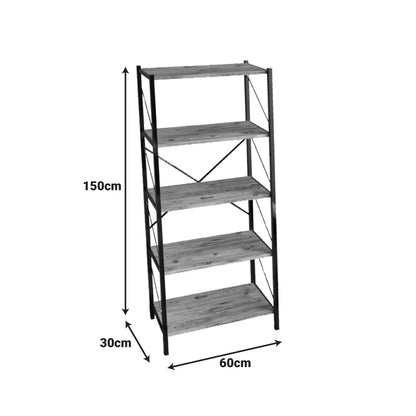 Βιβλιοθήκη Bimblem pakoworld oak με μαύρο μέταλλο 60x30x150εκ