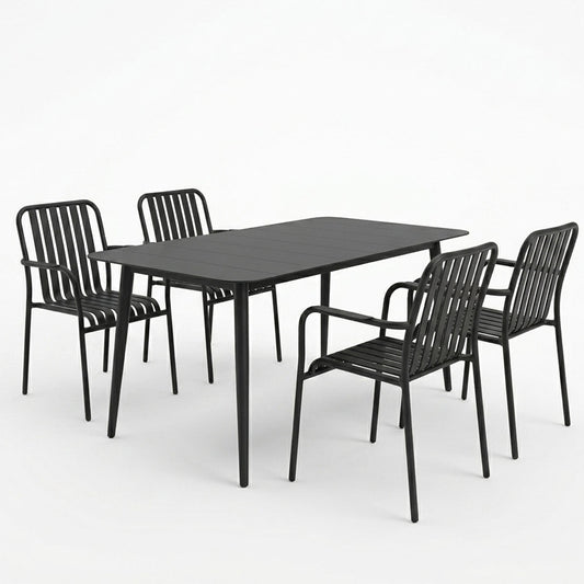 Τραπεζαρία Heven Vista pakoworld σετ 5τεμ μαύρο αλουμίνιο 120x70x72εκ