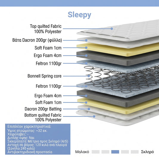 Στρώμα Sleepy pakoworld bonnel spring διπλής όψης 27cm 100x200εκ