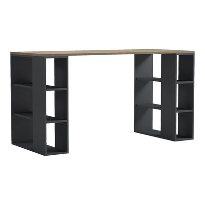 Γραφείο με ραφιέρα Colmar pakoworld ανθρακί- sonoma 140x60x75εκ