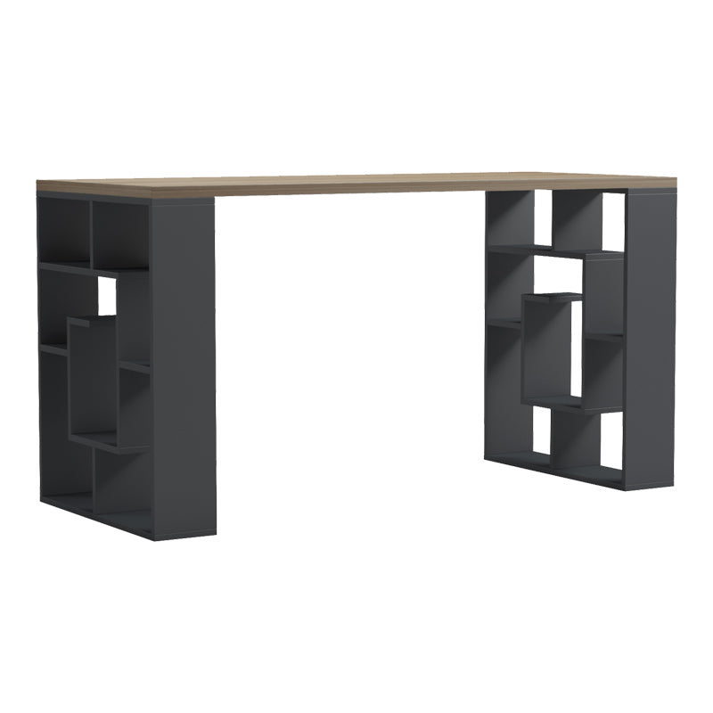 Γραφείο με ραφιέρα Labirent  pakoworld ανθρακί-sonoma 140x60x75εκ