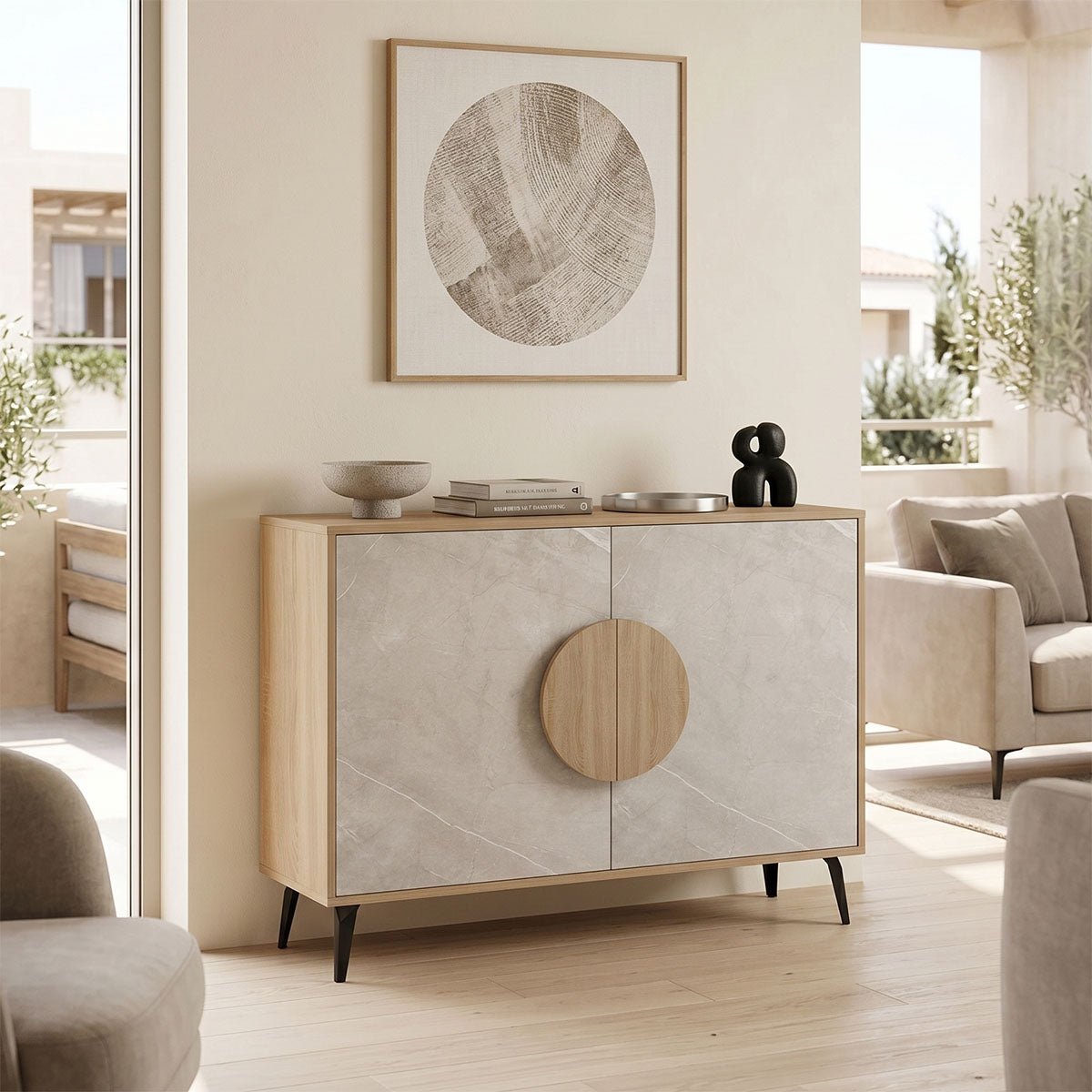 Μπουφές Gora pakoworld sonoma-μπεζ οψη μαρμαρου 110x35.5x82εκ