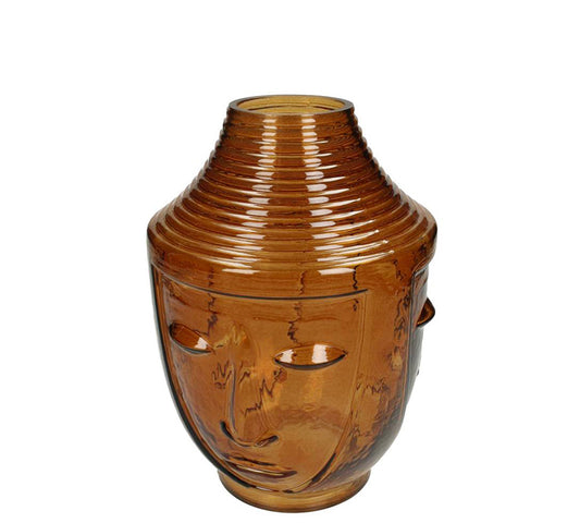 Γυάλινο βάζο "Face" καφέ χρ.,18x25cm