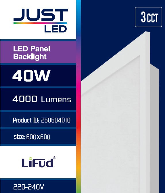 JUST LED LED Panel Backlight 40watt Τετράγωνο 3CCT D:595x595mm (260604010)