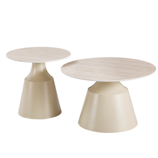 Τραπέζια σαλονιού Sculpt pakoworld σετ 2τεμ μέταλλο cappuccino- sintered stone σε όψης τραβερτίνης