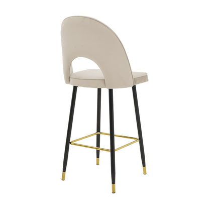 Σκαμπό μπαρ μεσαου ύψους Casenio pakoworld μπεζ βελούδο-πόδι μαύρο με χρυσό μέταλλο 48x50x107εκ