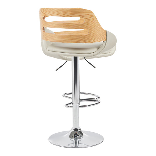 Σκαμπό μπαρ Fern pakoworld πτυσσόμενο-περιστρεφόμενο μπεζ pu- ξύλο γκρι- μέταλλο χρωμίου 50x48.5x89-