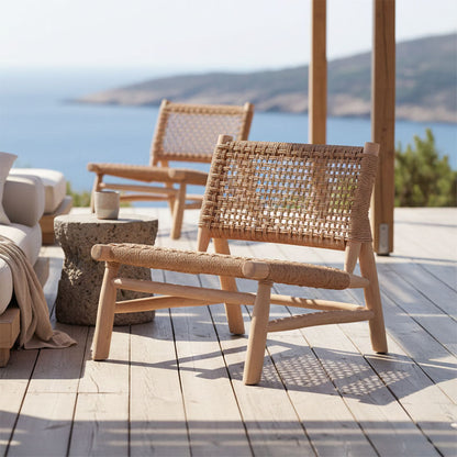 Πολυθρόνα Wanderlene pakoworld σκελετός teak ξύλο με σχοινί σε φυσική απόχρωση 67x79x68εκ