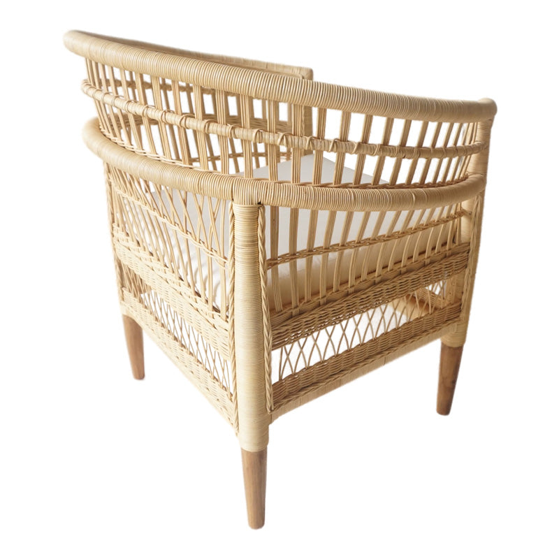 Πολυθρόνα Necorian paakoworld teak ξύλο με pe rattan σε φυσική απόχρωση και λευκό μαξιλάρι 80x70x87ε