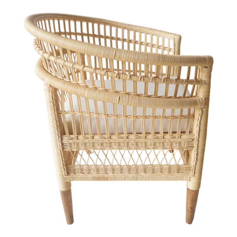 Πολυθρόνα Necorian paakoworld teak ξύλο με pe rattan σε φυσική απόχρωση και λευκό μαξιλάρι 80x70x87ε