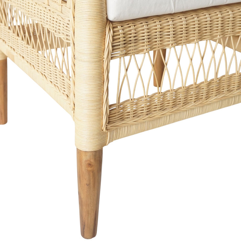 Πολυθρόνα Necorian paakoworld teak ξύλο με pe rattan σε φυσική απόχρωση και λευκό μαξιλάρι 80x70x87ε