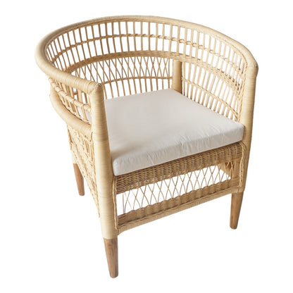 Πολυθρόνα Necorian paakoworld teak ξύλο με pe rattan σε φυσική απόχρωση και λευκό μαξιλάρι 80x70x87ε
