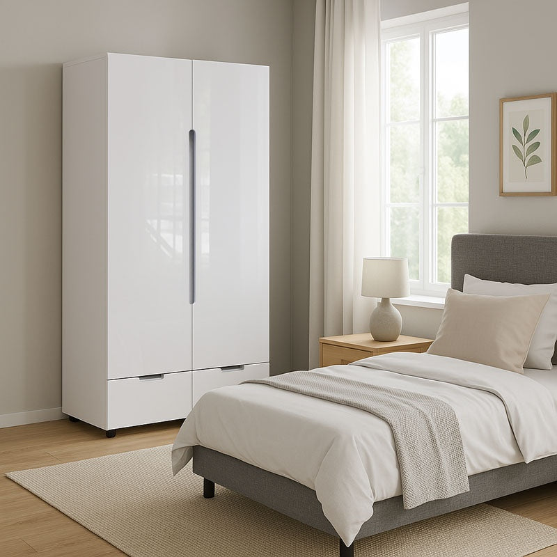 Ντουλάπα δίφυλλη Afina pakoworld mdf σε λευκή glossy απόχρωση 100x57x213εκ