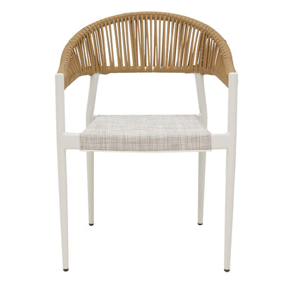 Πολυθρόνα αλουμινίου Elation pakoworld στοιβαζόμενη λευκός σκελετός-textilene γκρι και rattan σε φυσική απόχρωση 56x52x76εκ