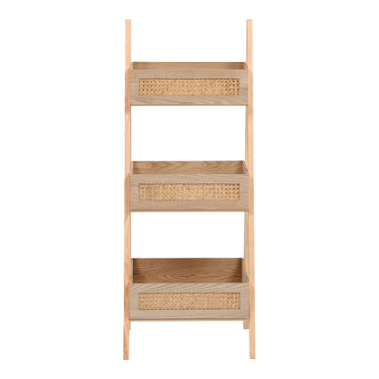 Ραφιέρα επιδαπέδια 3όροφη Scandy pakoworld mdf-rattan σε φυσική απόχρωση 44x37x110εκ