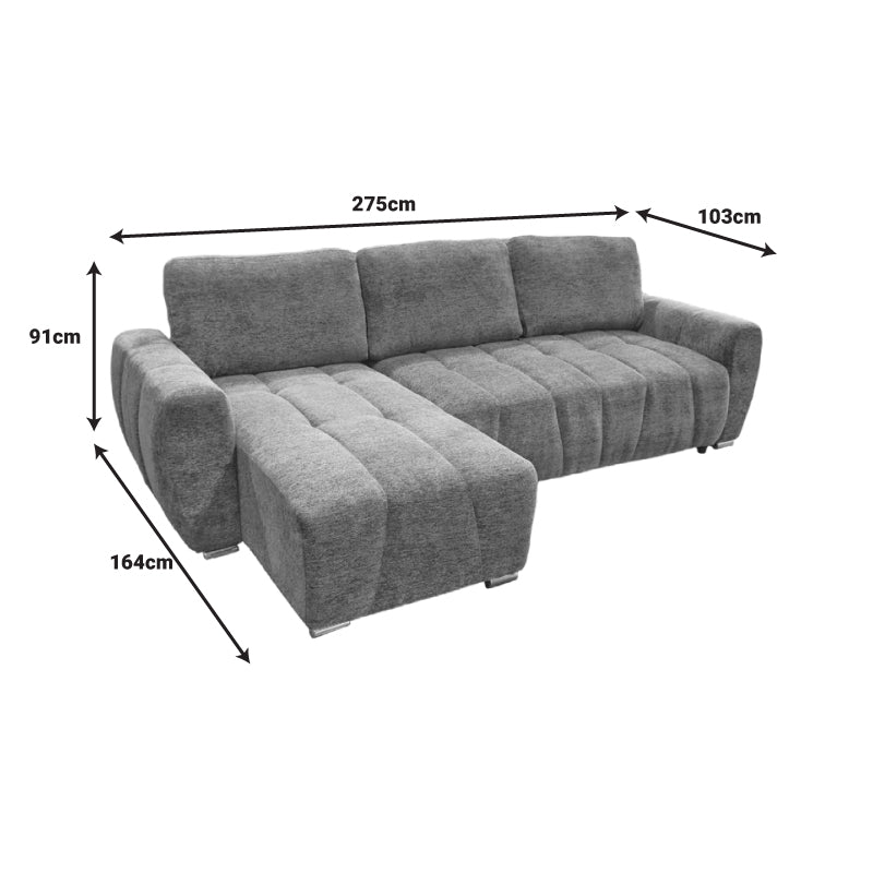 Γωνιακός αναστρέψιμος καναπές-κρεβάτι Vivad pakoworld ύφασμα σε μπεζ απόχρωση 275x164x91εκ