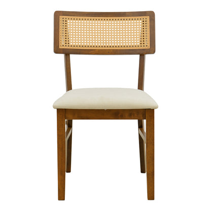 Καρέκλα Raffles pakoworld καρυδί rubberwood με pe rattan και εκρού ύφασμα 47x48x83.5εκ