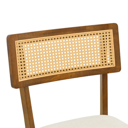 Καρέκλα Raffles pakoworld καρυδί rubberwood με pe rattan και εκρού ύφασμα 47x48x83.5εκ