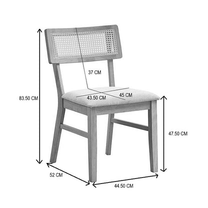 Καρέκλα Raffles pakoworld καρυδί rubberwood με pe rattan και εκρού ύφασμα 47x48x83.5εκ