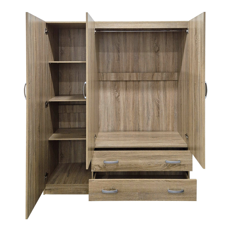 Ντουλάπα τρίφυλλη με 2 συρτάρια Alvia pakoworld sonoma 150x51x180εκ