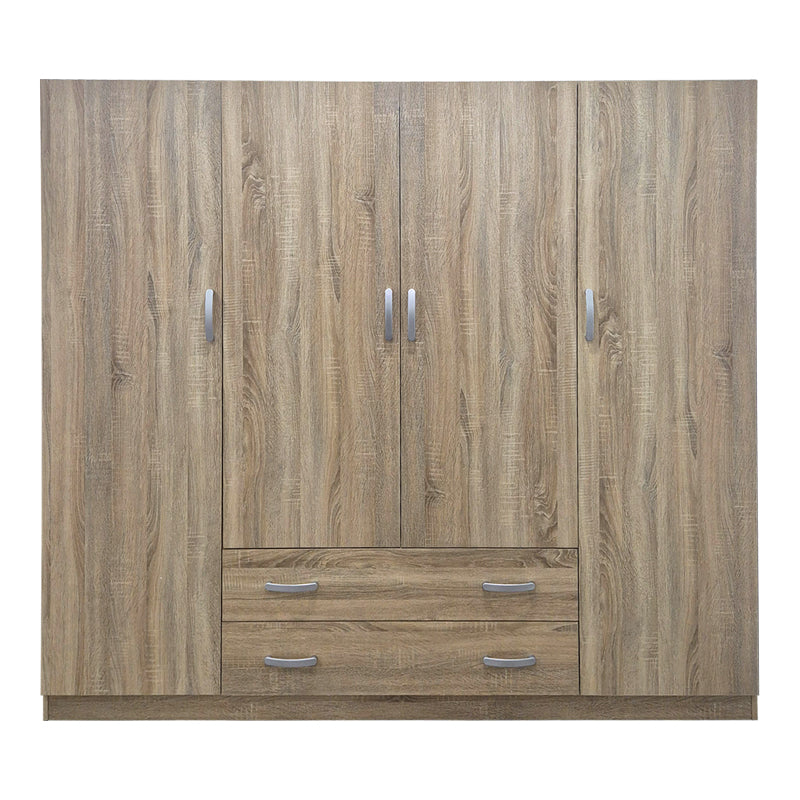 Ντουλάπα τετράφυλλη με 2 συρτάρια Alvia pakoworld sonoma 200x51x180εκ