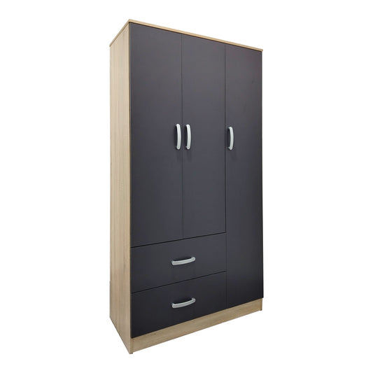 Ντουλάπα εξάφυλλη Athos pakoworld sonoma-ανθρακί 180x42x180εκ