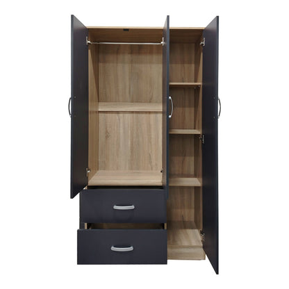 Ντουλάπα εξάφυλλη Athos pakoworld sonoma-ανθρακί 180x42x180εκ