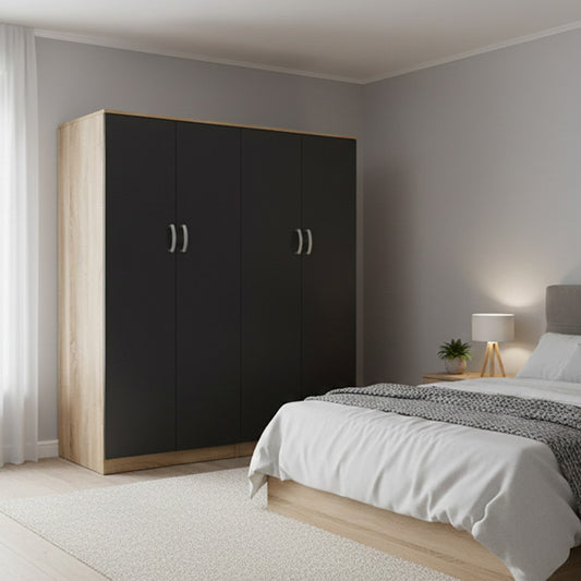 Ντουλάπα τετράφυλλη Athos Ι pakoworld sonoma-ανθρακί 160x42x180εκ