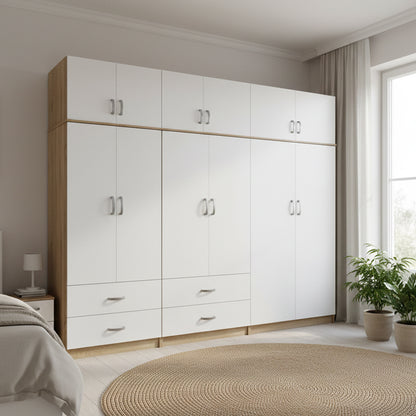 Ντουλάπα εξάφυλλη με πατάρι Athos pakoworld sonoma-λευκή 240x42x240εκ