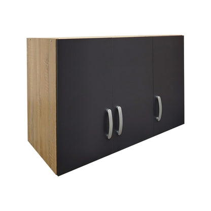Ντουλάπα εξάφυλλη με πατάρι Athos pakoworld sonoma-ανθρακί 180x42x240εκ