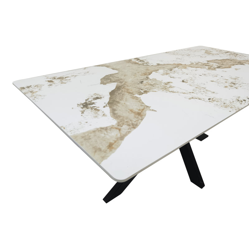 Τραπέζι Bethan pakoworld sintered stone-μέταλλο λευκό μαρμάρου-μαύρο 180x90x75εκ