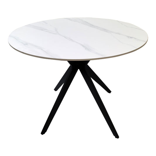 Τραπέζι Orbital pakoworld sintered stone λευκή ματ όψη μαρμάρου με μαύρο μεταλλικό πόδι Φ100x76εκ
