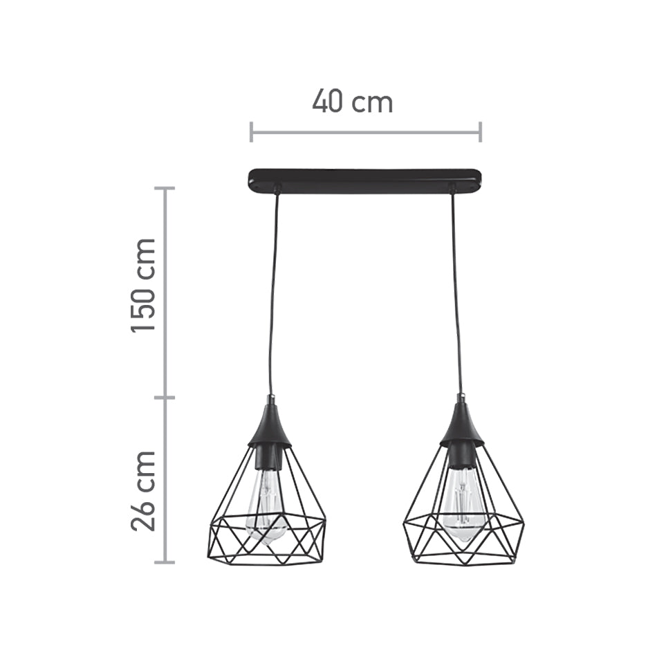 InLight Κρεμαστό φωτιστικό από μαύρο μέταλλο 2XE27 D:40cm (4024-2-BL-RAIL)